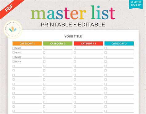printable list editable checklist template master etsy