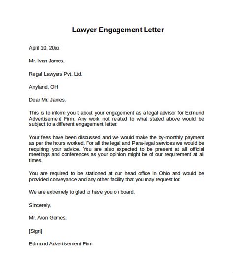 sample engagement letter templates   ms word