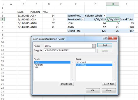 creating  calculated field  excel pivot table based   item