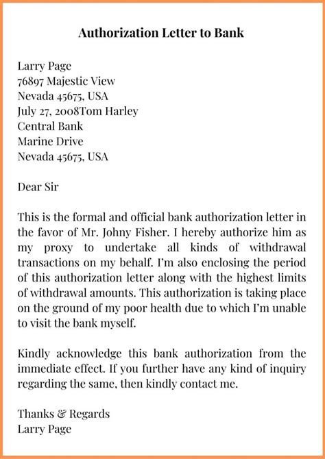 sample  authorization letter  bank templates riset
