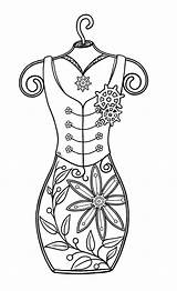 Coloring Pages Steampunk Dress Adult Digi Stamps Form Corset Clothing Digital Adults Designs Drawing Printable Template Embroidery Print Fashion Colouring sketch template