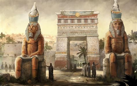 Hd Art City Egypt Statues People Wallpaper Arte Conceitual Do Egito