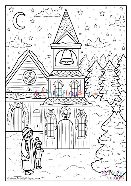 christmas church colouring page