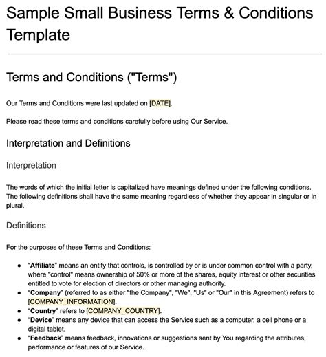 business terms conditions template termsfeed
