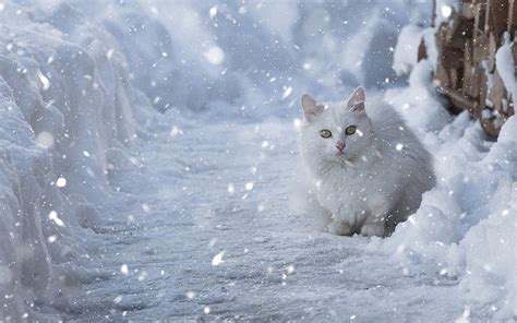 cute kitty  snow