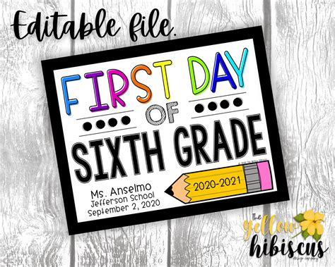 editable  day  school sign sixth grade simple etsy