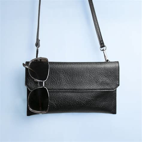 personalised black leather clutch bag