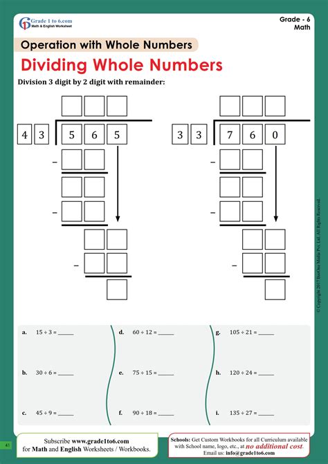 divide  numbers worksheet