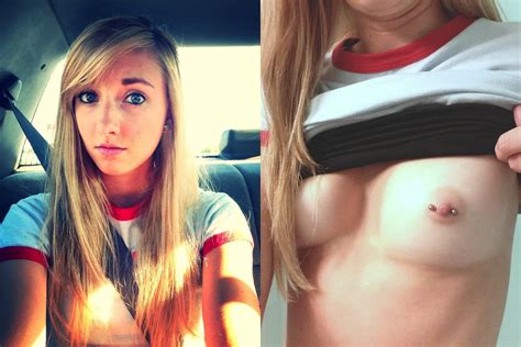 selfie in the car lifting up her shirt to show off her piercings porn photo eporner
