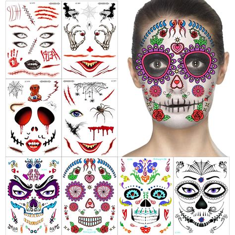 amazoncom halloween temporary face tattoos kit  cool designs