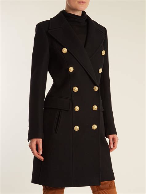 balmain double breasted wool and cashmere blend coat in