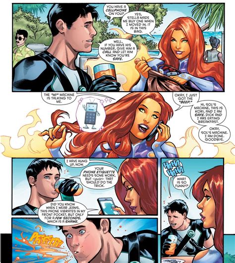 why starfire loves cellphones nightwing starfire comic movies marvel dc comics
