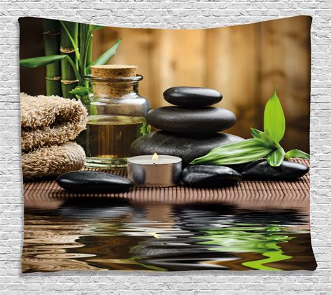 spa decor tapestry asian zen massage stone triplets  herbal oil