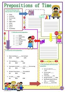prepositions  time english esl worksheets  distance learning