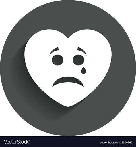 Sad Heart Face With Tear Icon Crying Symbol Vector Image