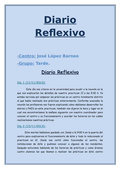 diario reflexivo ejemplo