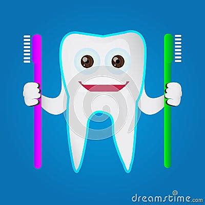 tooth character holding toothbrush stock image image