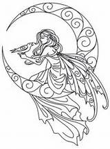 Coloring Fairy Pages Moon Printable Detailed Adult Adults Color Mandala Embroidery Drawings Colouring Fairies Tattoo Pattern Outline Lunar Fae Portrait sketch template