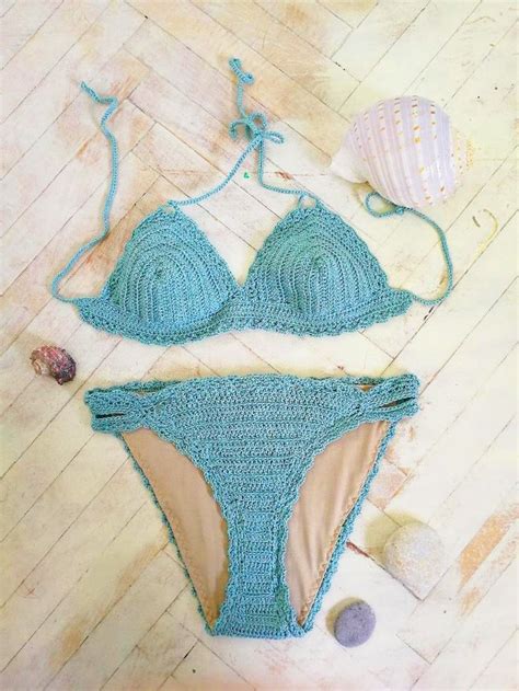 handmade crochet bikini set sea blue bikini set summer etsy