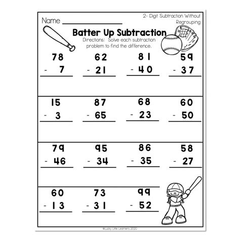 grade math worksheets place   digit subtraction