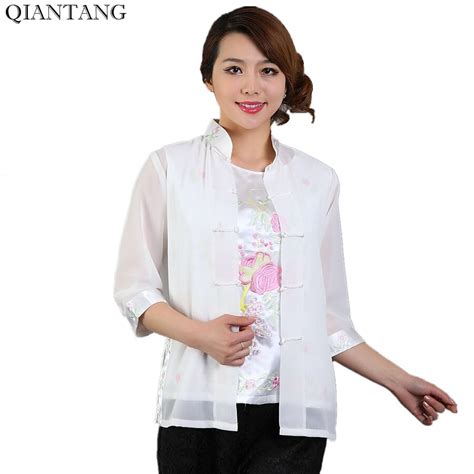 New Arrival Fashion White Chinese Women S Silk Satin Shirt