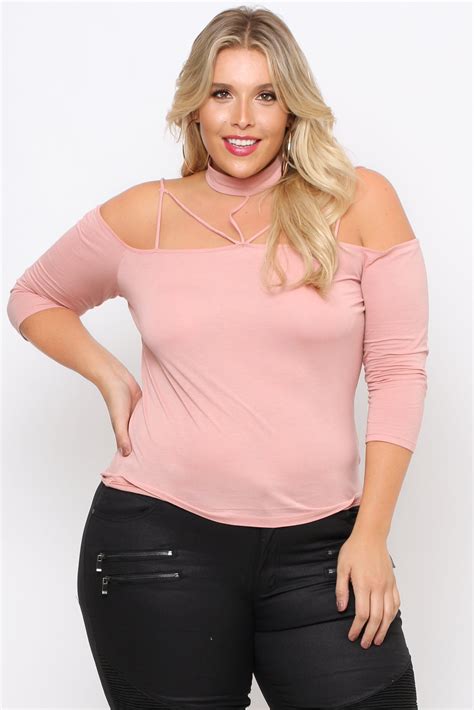 This Plus Size Extra Stretch Knit Top Features A Choker