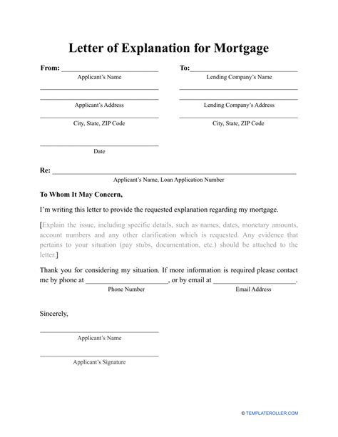 letter  explanation  mortgage template  printable