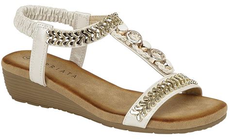 Ladies Womens Sandals Gold Jewelled Sling Back Low Wedge Shoes Size Ebay