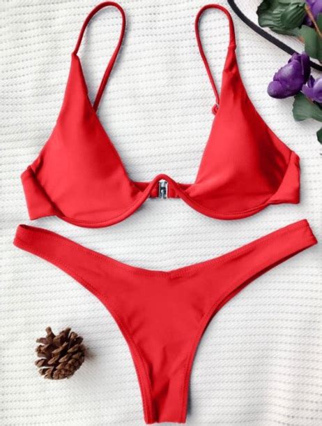 Swimwear Girly Red Bikini Bikini Top Bikini Bottoms Underwire