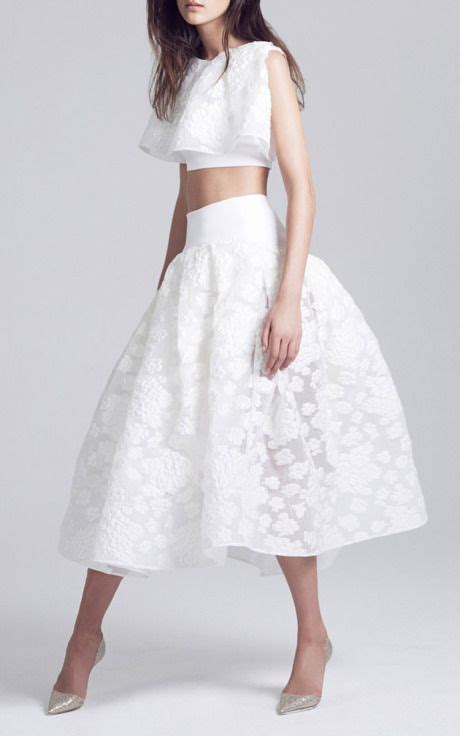 maticevski 2016 floral sheer white high waist midi skirt