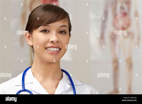 A Pretty Young Nurse With A Stethoscope Shot In A Hospital With Human