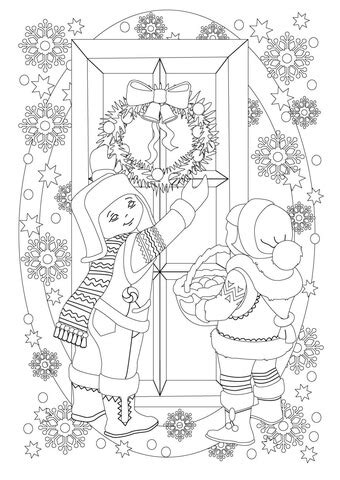 christmas wreath   door coloring page  printable coloring pages