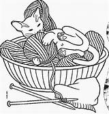 Coloring Knitting Pages Kitten Kittens Getcolorings sketch template