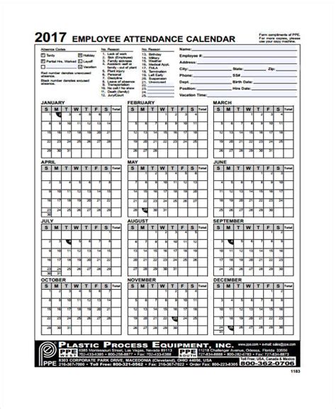 attendance calendar templates  word  format