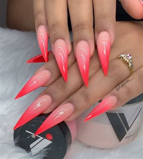 Ombre Red Stiletto Nails Art Design Acrylic Stiletto Nails Long