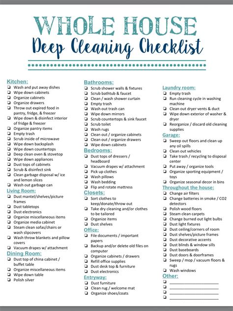 deep cleaning house checklist printable