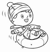 Coloring Sledding Snow Rubber Tube Child Down Book sketch template