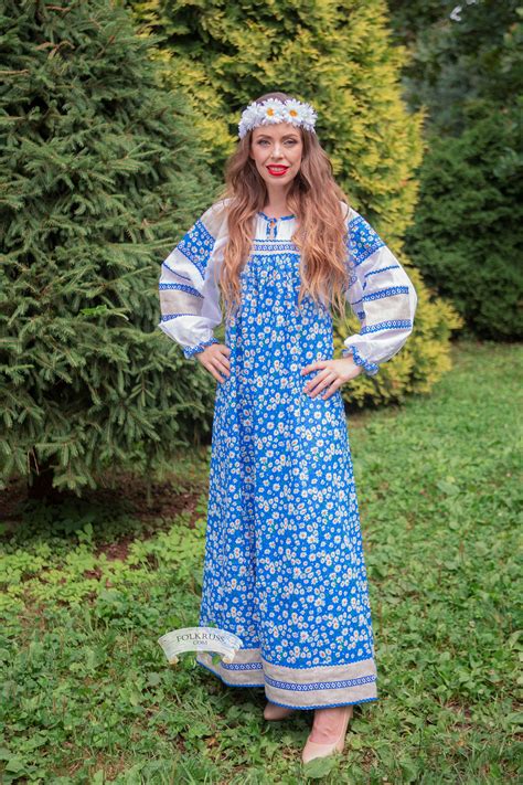 Flowered Traditional Russian Woman Dress Mashenka Sarafan Etsy
