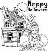 Halloween Coloring Pages Barbie Happy Princess Kids Disney Haunted House sketch template