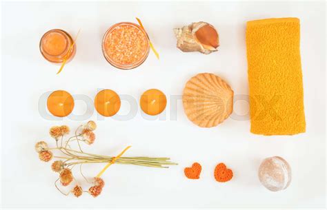 spa attributes yellow orange sets stock image colourbox