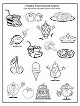 Kids Foods Coloring Healthy Food Worksheets Pages Worksheet Choices Unhealthy Activities Drawing Health Nutrition Activity Printable Kindergarten Go Eating Grade sketch template