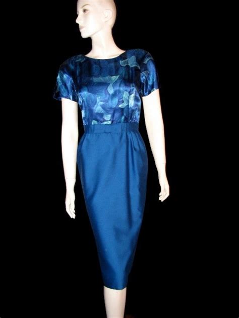 vintage 1950s early 1960 s blue floral wiggle dress by abe schrader