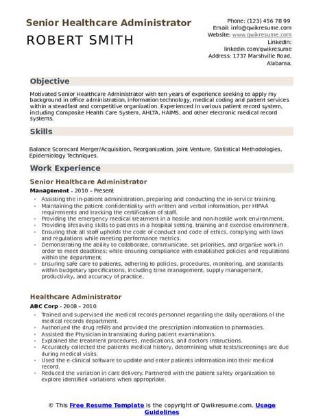 healthcare administration resume template
