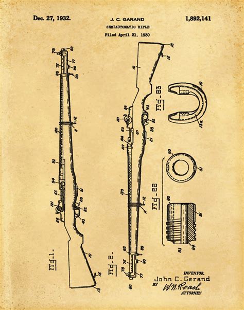 garand patent print  garand carbine rifle blueprint military rifle poster marine