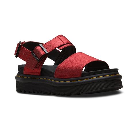 dr martens voss fine glitter womens pu sandals red