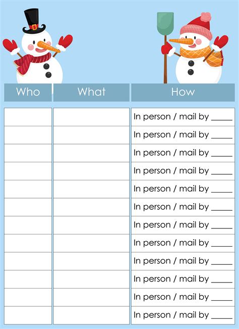 printable christmas gift list     printablee