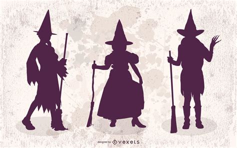 3 girls in halloween witch costumes vector download