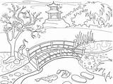 Giapponese Giappone Giardino Illustrazione Aard Boek Kleurende Fumetto Colorir Desenhos Vectorillustratie Natureza Japão Estratto Asiatico Crianças sketch template