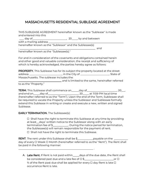 official massachusetts sublease agreement form