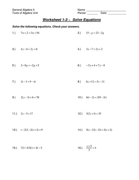 solving  step equations worksheet education template